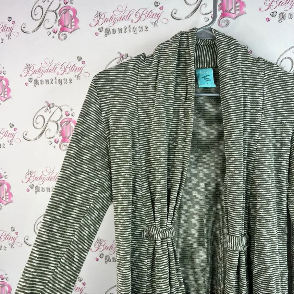 H.i.p cardigan button detail cinch Striped green Gray white Women's Sweater
